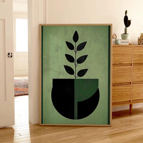 Abstract Geometric Plant Floral, Mid-Century Art Print