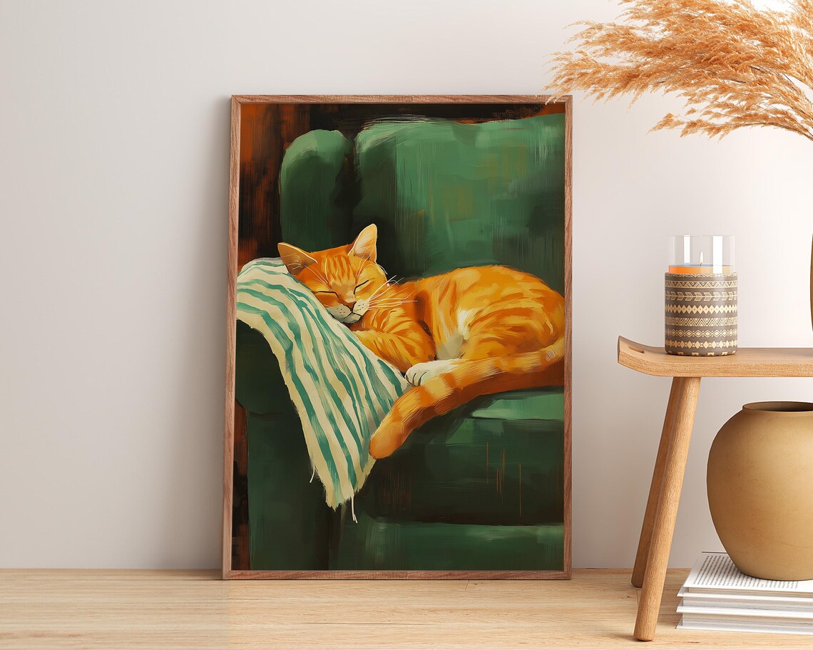 Sleeping Cat Cozy Cat Contemporary Artwork, Cute Cat - Image 2