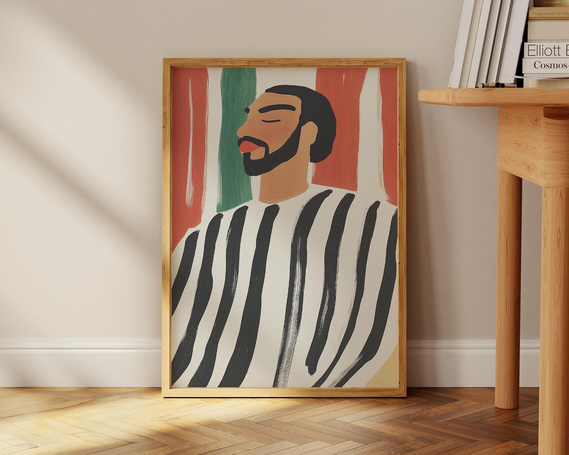 Minimalist Abstract Black Man Stripe Art Print - Image 2
