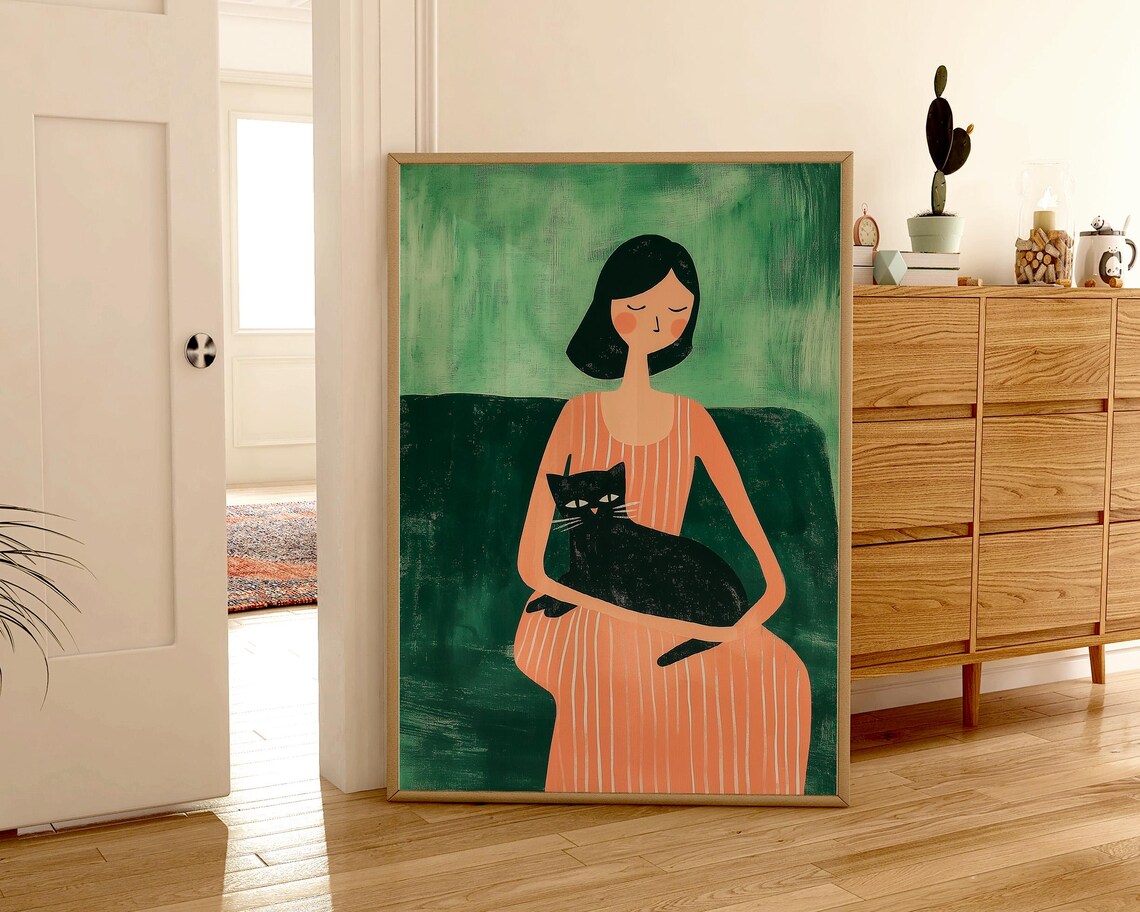 Abstract People and Cat Art, Contemporary Print - Image 3