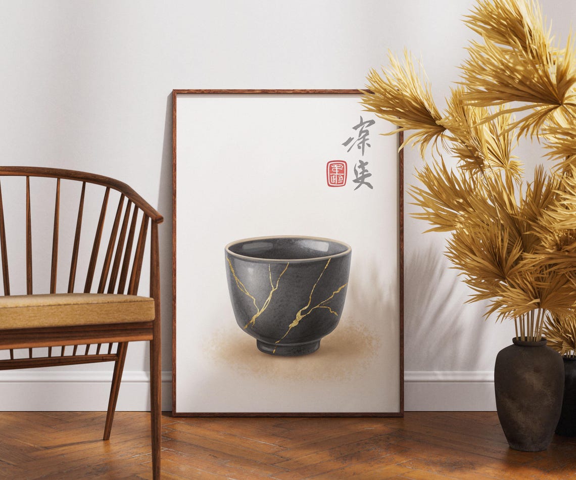 Kintsugi Bowl Poster Japanese Gold Repair Zen Minimalist Art