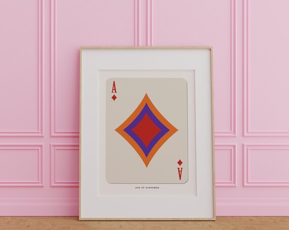 Ace of Diamonds Playing Card Mid Century Modern Abstract Wall Art