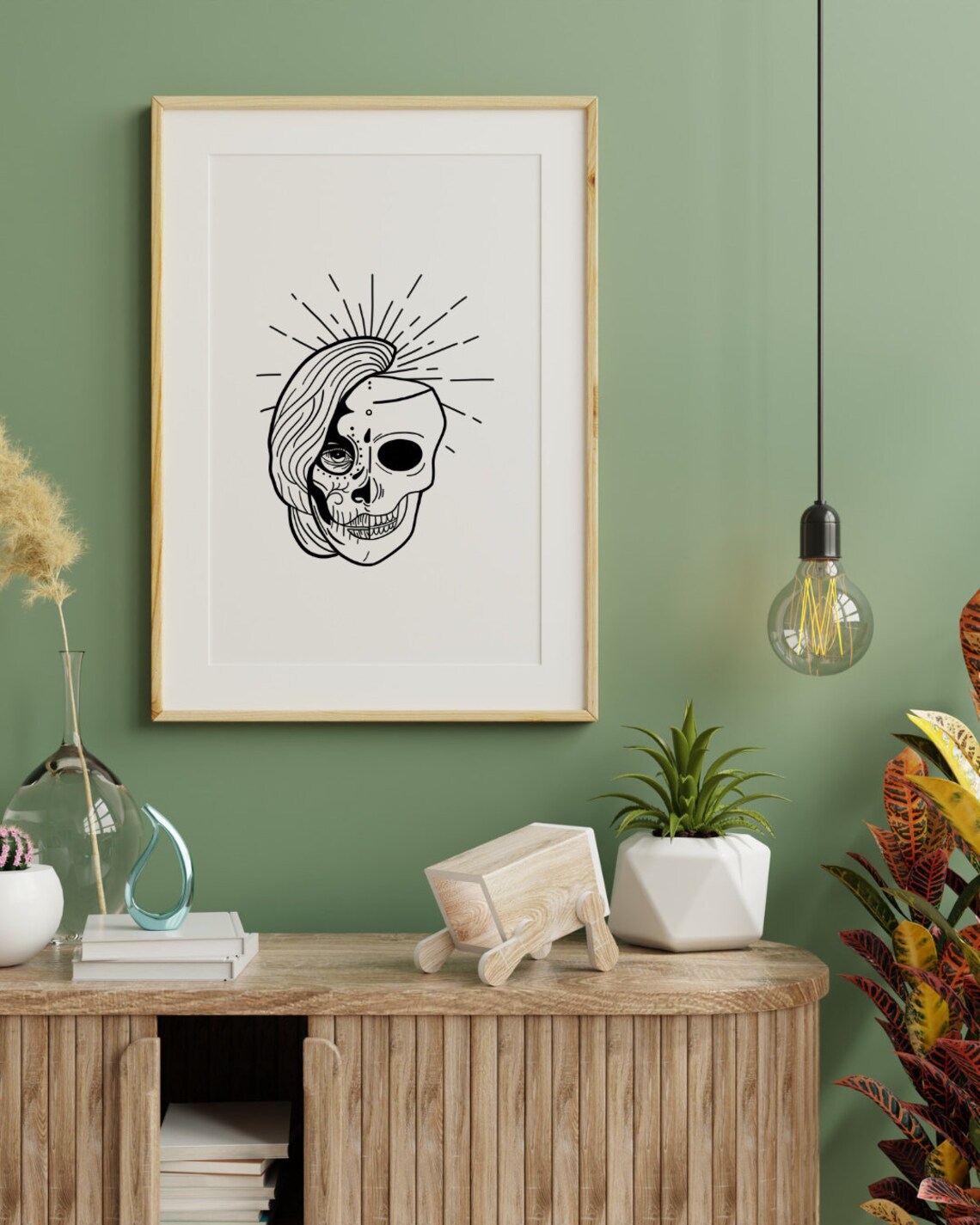 Mexican Skull Woman Face Sunburst Gothic Day of Dead Art Poster - Image 3