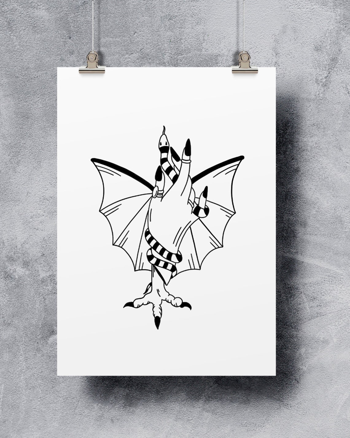 Ready To Fly Bat Wing Hand Snake Claw Gothic Tattoo Art Poster - Image 2
