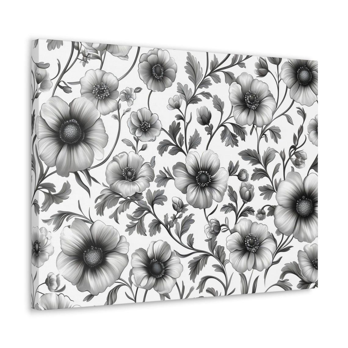 Monochrome Botanical Floral Vine Pattern Elegant Flower Wall Poster