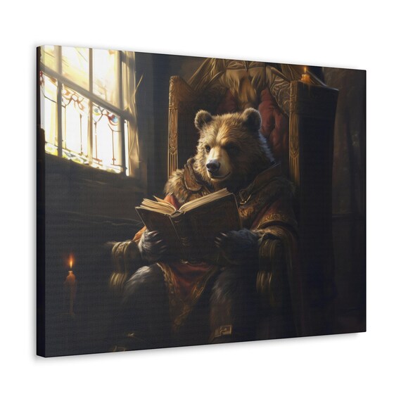 Gentleman Bear Book Candlelit Library Dark Academia Decor Print