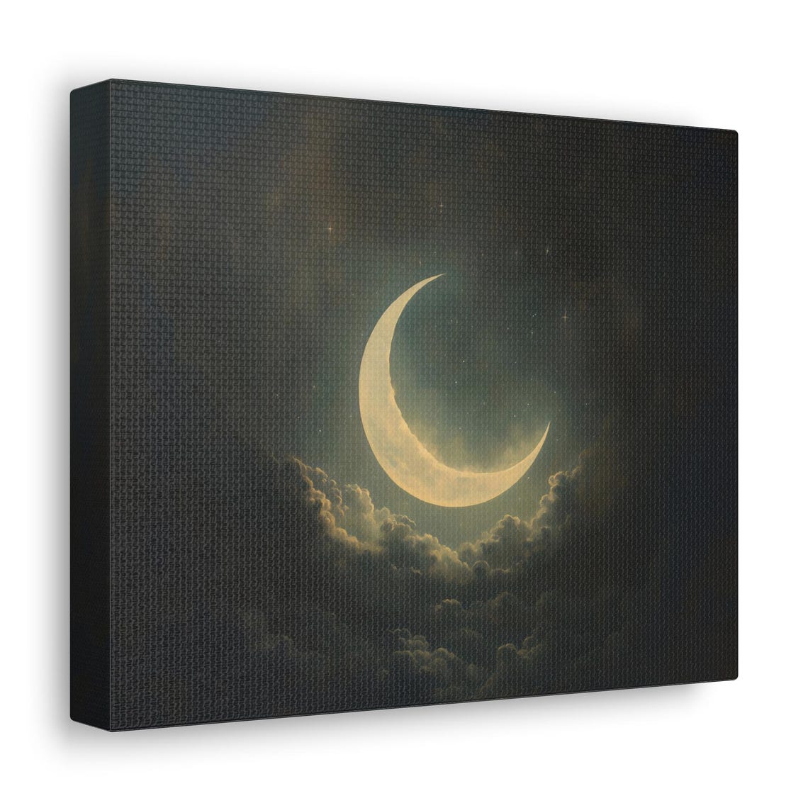 Luminous Crescent Moon Dark Cloudy Night Sky Celestial Print - Image 2