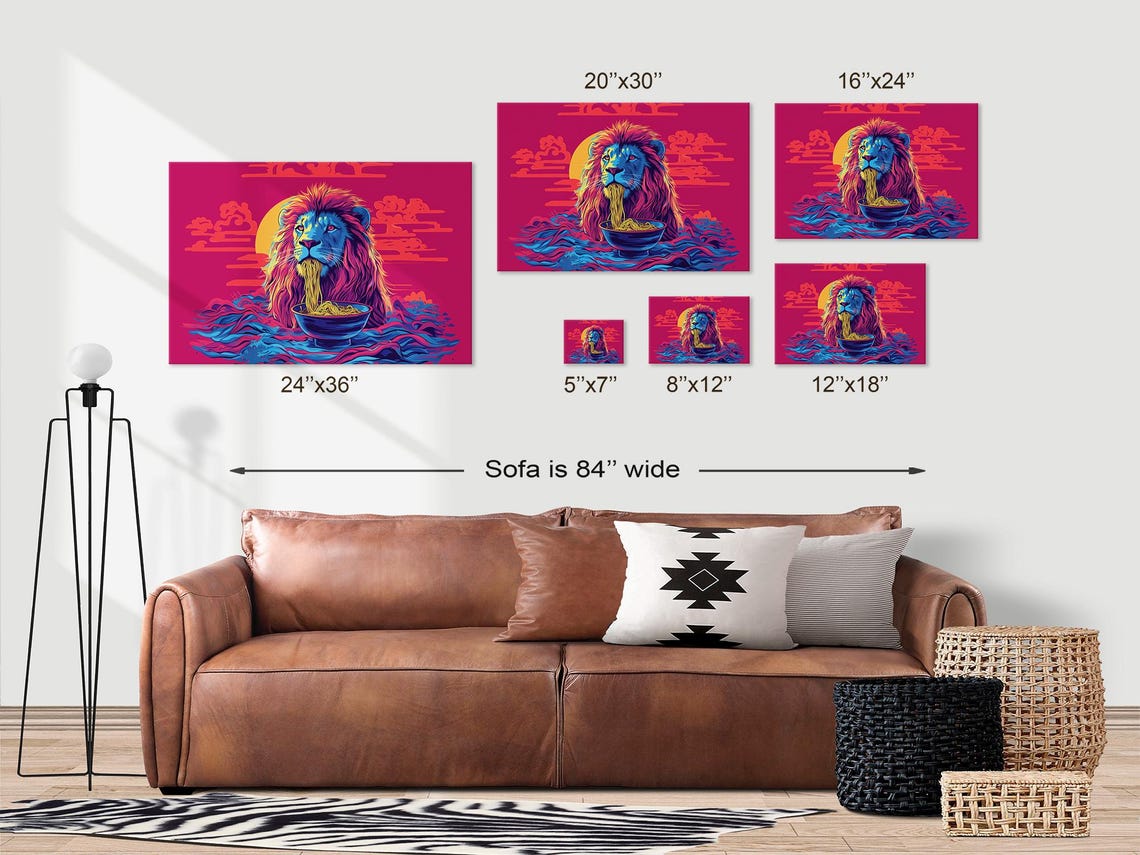 Maximalist Eclectic Lion Ramen Print Bold Altered Animal Portrait Fantasy Fun Colorful Renaissance Rustic Art - Image 3