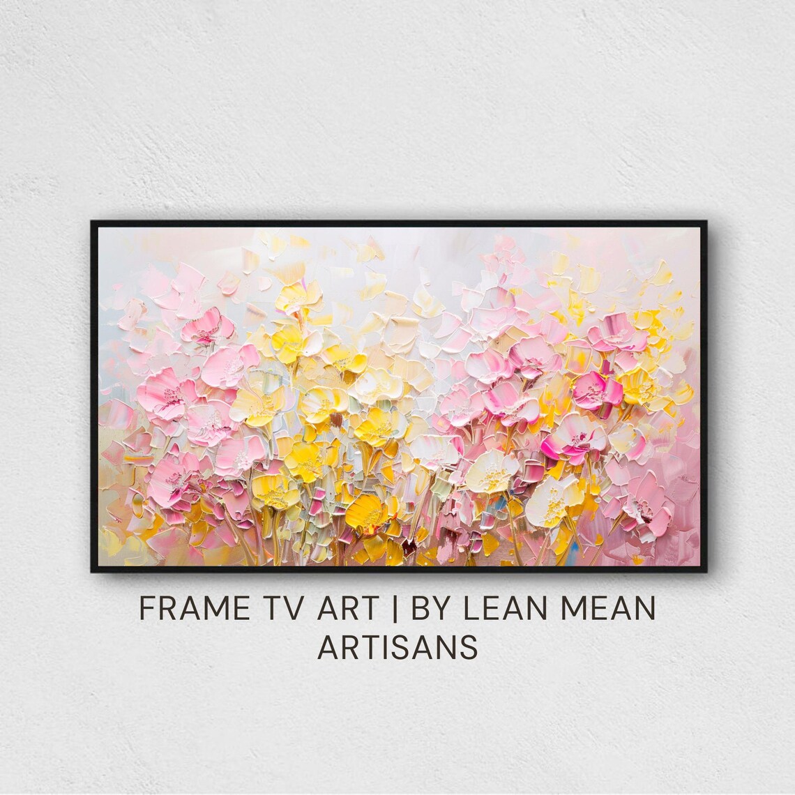 Pink Yellow Wild Blossom Impasto Floral Painting Wall Art Print