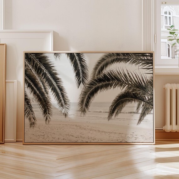 Palm Fronds Over a Neutral Sand Beach Tropical Coastal Poster