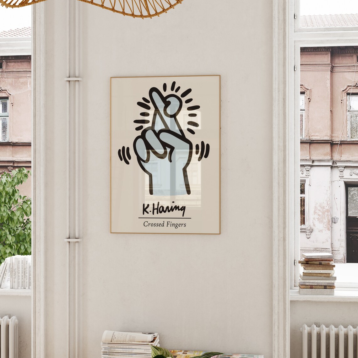 Keith Haring Crossed Fingers Pale Blue Lucky Hand Pop Art Poster - Image 5