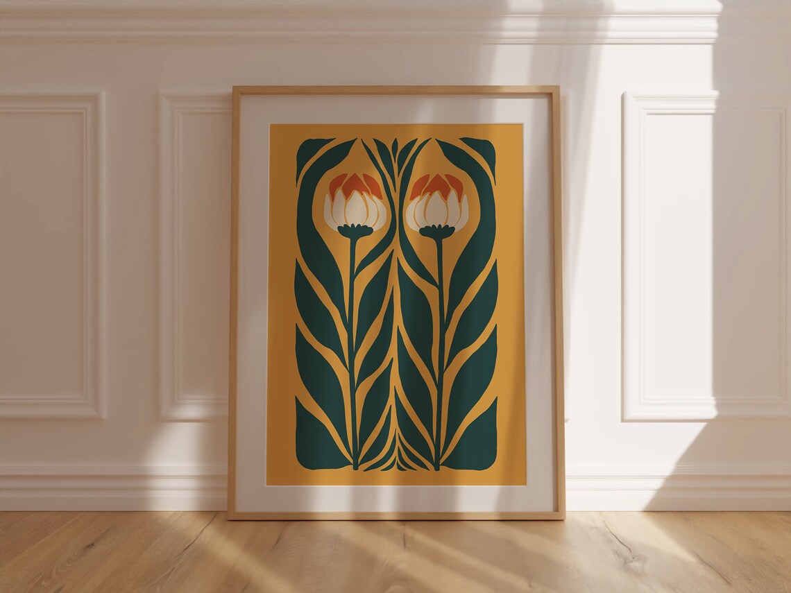 Mustard Tulip Pair Art Deco Floral Botanical Elegant Art Poster