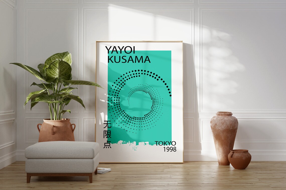 Yayoi Kusama Tokyo 1998 Infinity Dots Teal Exhibition Art Poster - Image 3