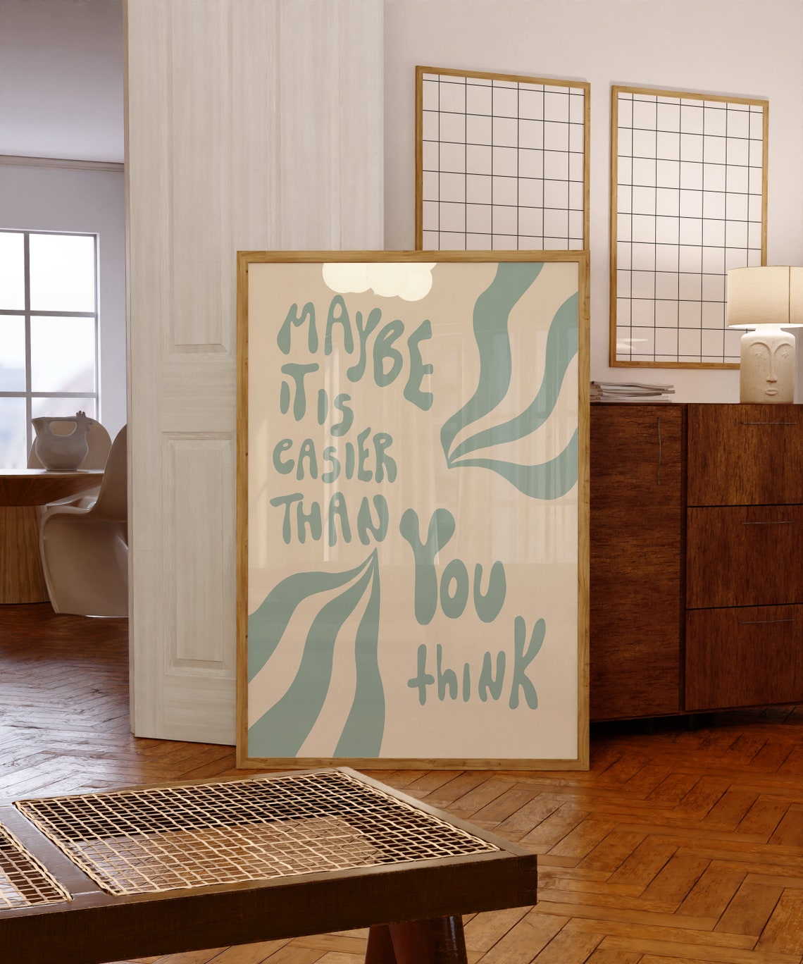 Maybe It Is Easier Than You Think Sage Green Retro Quote Poster - Image 5