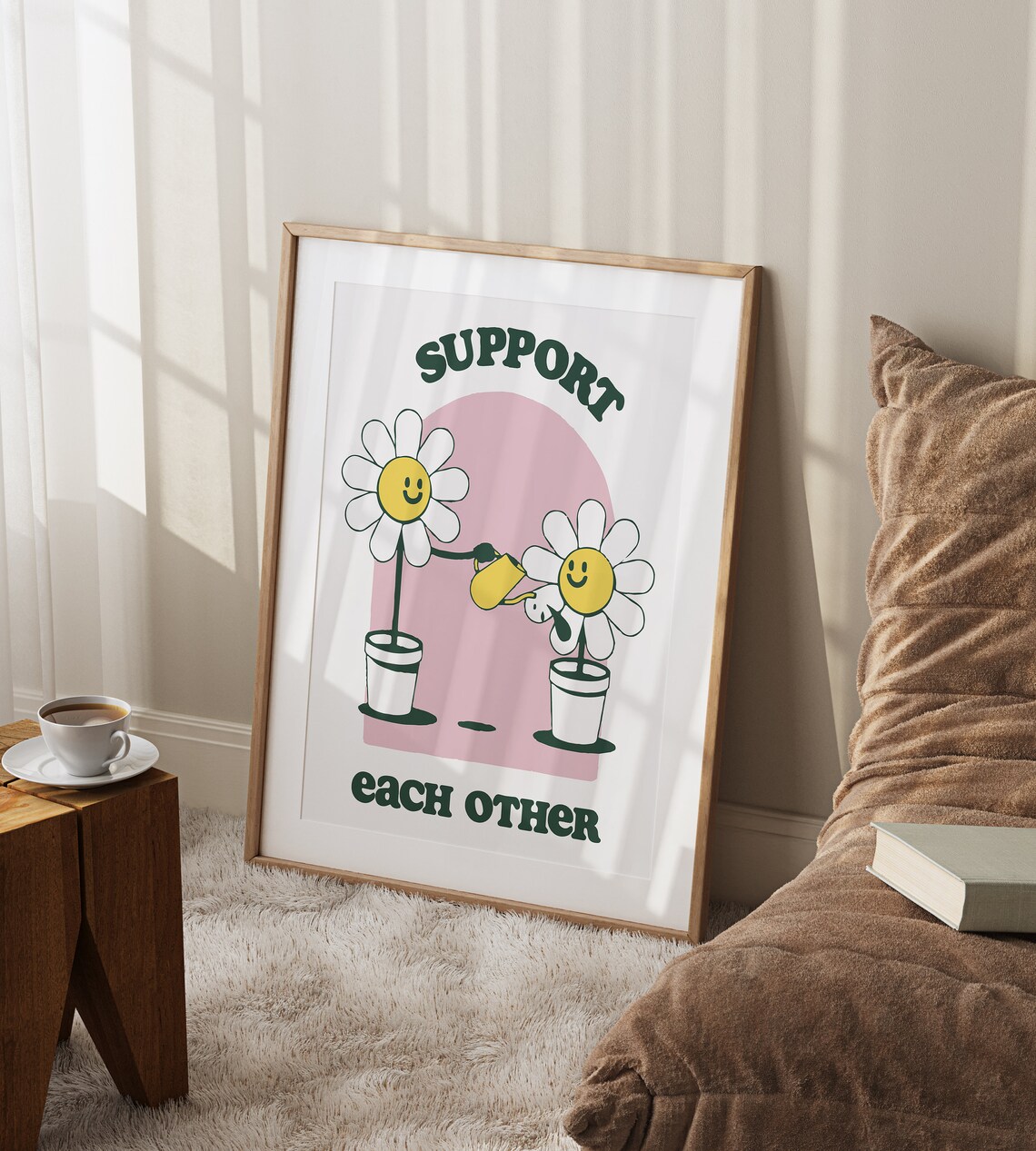 Support Each Other Cute Daisy Flower Friends Kindness Quote Poster - Image 3