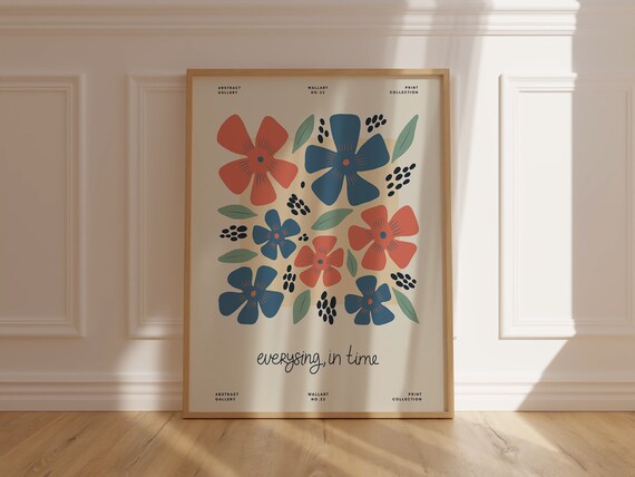 Scripted Phrase Red Blue Floral Abstract Gallery Style Poster