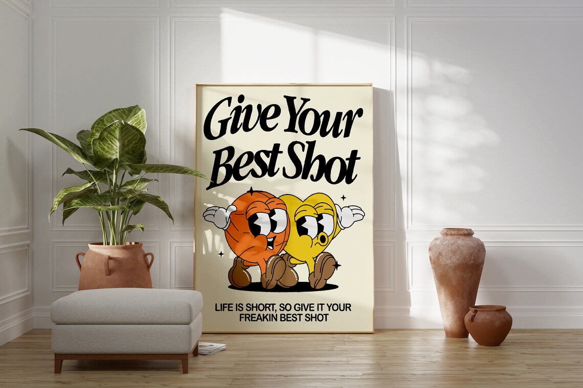 Give Your Best Shot Retro Cartoon Mascot Motivational Poster - Image 4