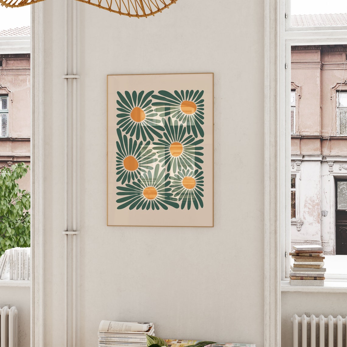 Green Terracotta Daisy Bloom Pattern Modern Floral Retro Poster - Image 4