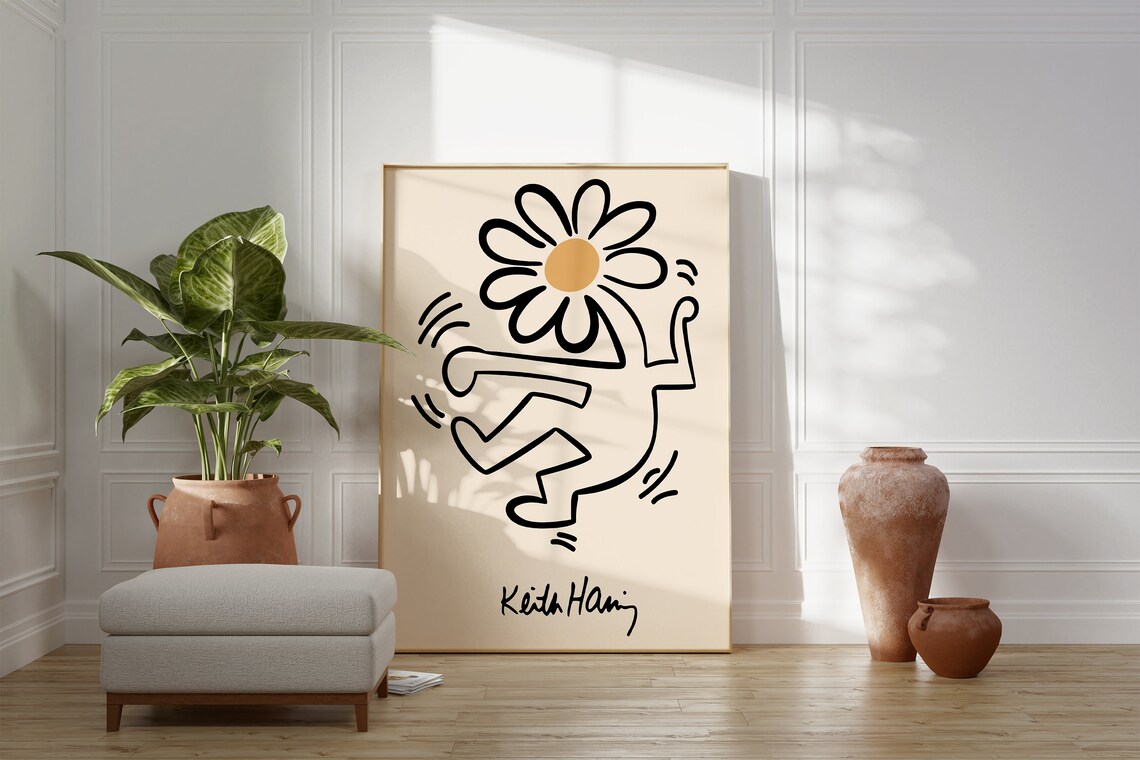 Keith Haring Style Dancing Daisy Flower Pop Art Line Drawing Poster - Image 4