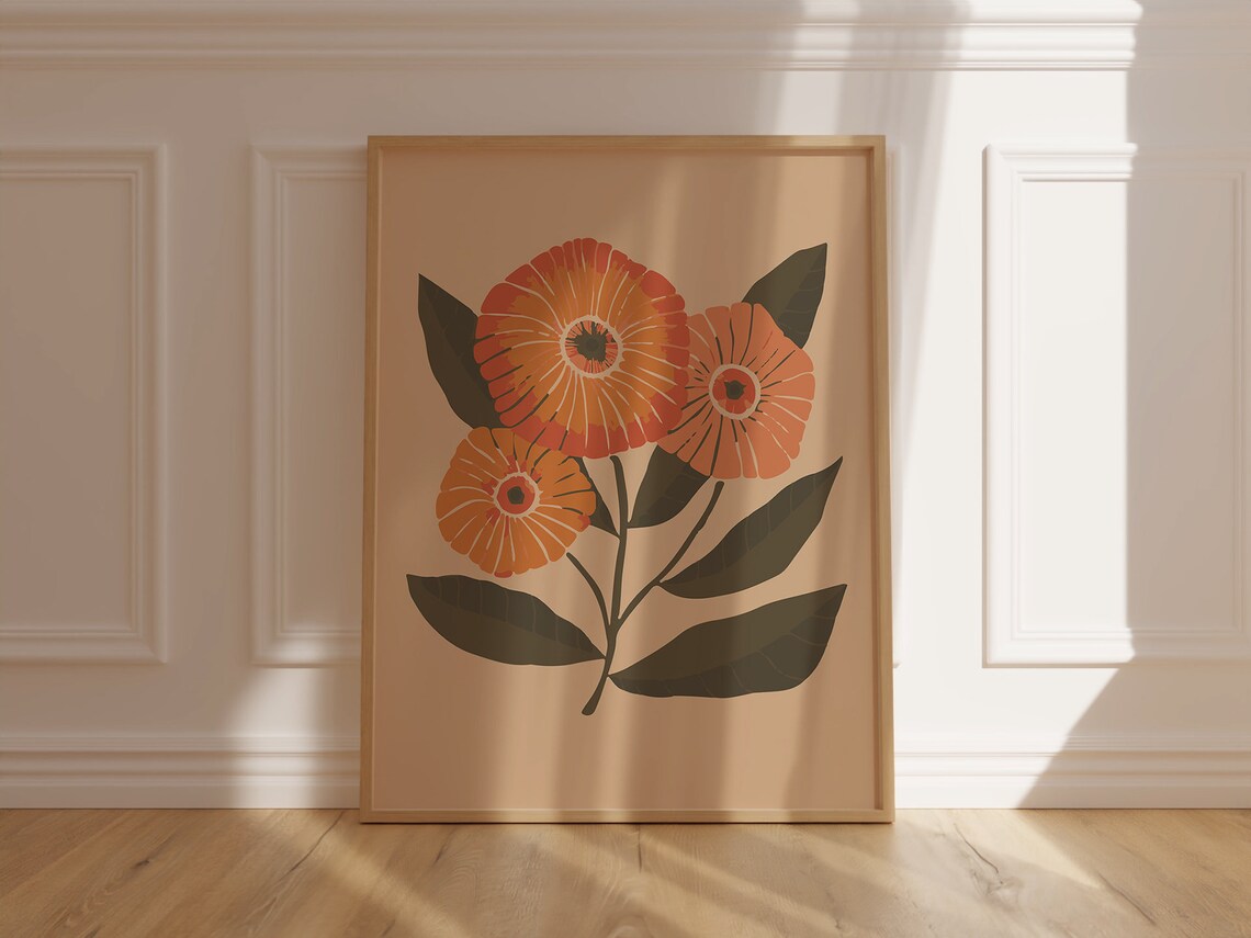 Bold Orange Poppy Flower Botanical Abstract Minimalist Art Print