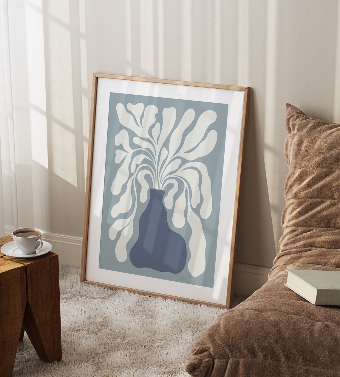 Matisse Style Cream Organic Leaves in Navy Vase Still Life Poster - Image 2