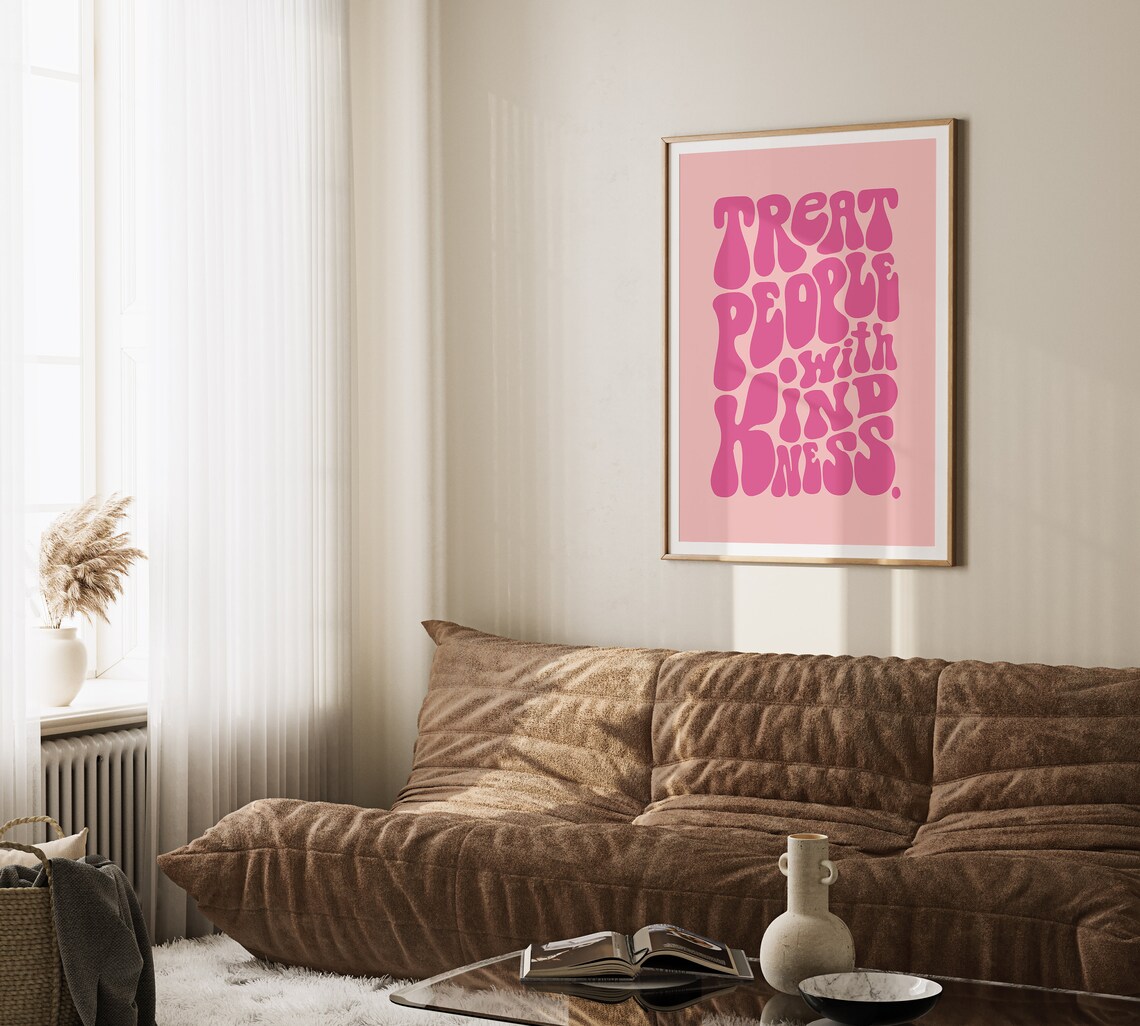 Treat People With Kindness Pink Retro Bubble Letter Quote Poster - Image 2