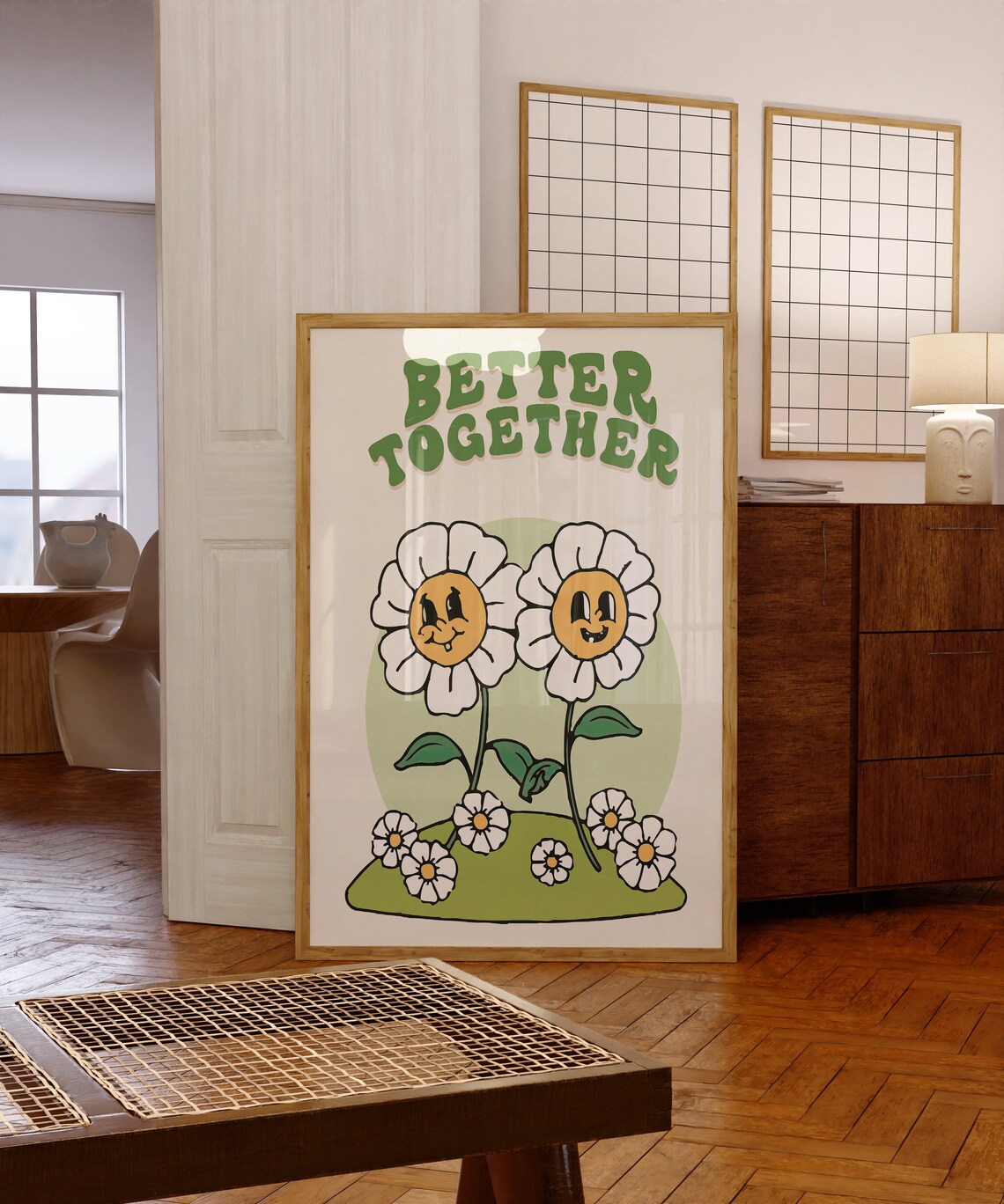 Better Together Smiling Daisy Flowers Retro Groovy Quote Poster - Image 5