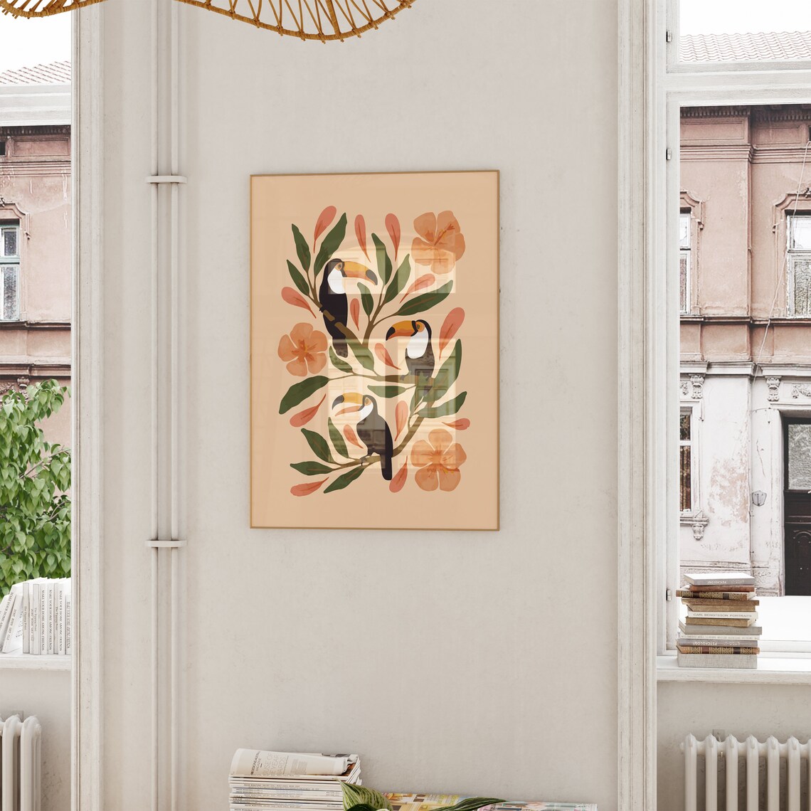 Cheerful Tropical Toucans Branch Birds Floral Botanical Wall Art - Image 4