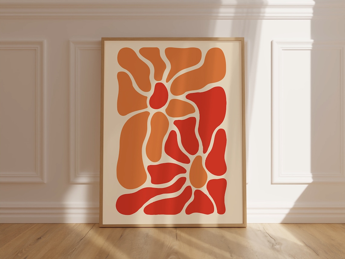 Matisse Style Red Orange Organic Pebble Shapes Decorative Poster - Image 6