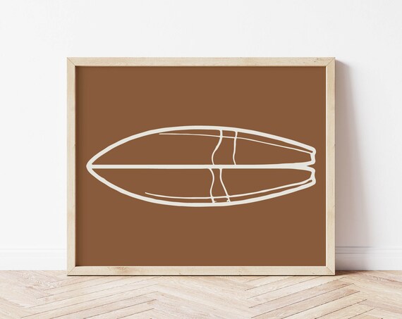 Surfboard Line Art Brown Minimalist Beach Coastal Cowgirl Poster
