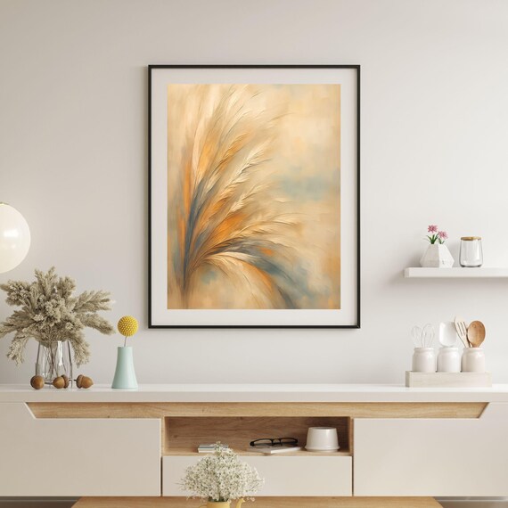 Boho Feather Wall Art Neutral Abstract Decor Beige Minimalist