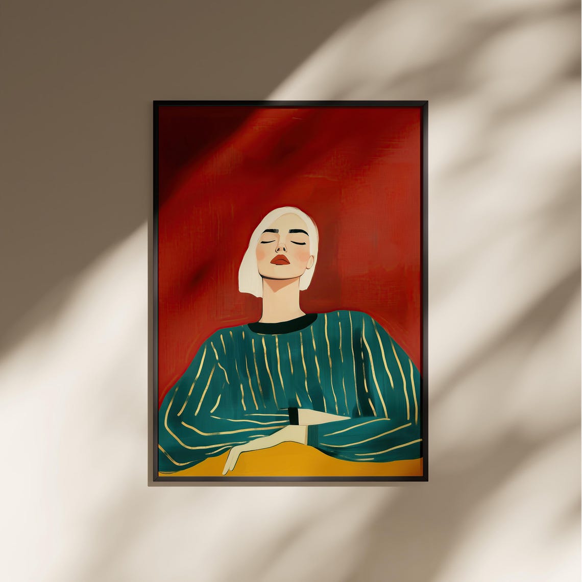 Abstract Woman Portrait Minimalist Female Wall Art Modern Fashion Illustration Red Green Painting Artwork Contemporary Decor Hobo Home Decor - Image 5
