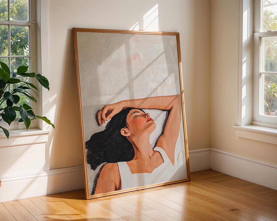 Abstract People Wall Art Sleeping Girl Painting Minimalist Oil Print Elegant Neutral Decor Contemporary Artwork Modern Home Gift For Her - Image 5