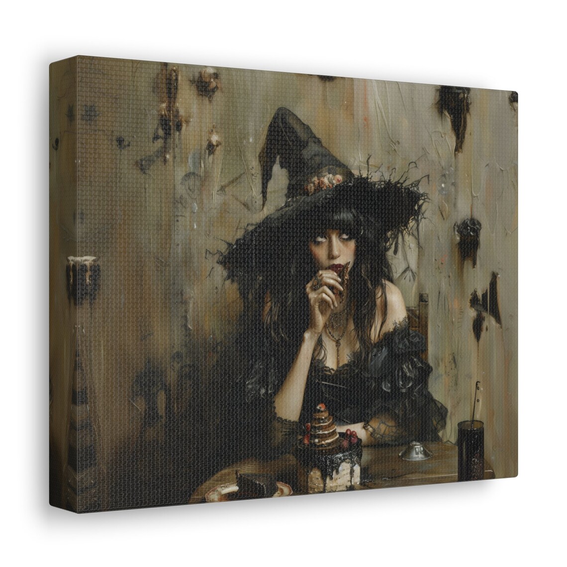 Spooky Witch Eating Cake Gothic Halloween Dark Academia Painting Poster - Image 3