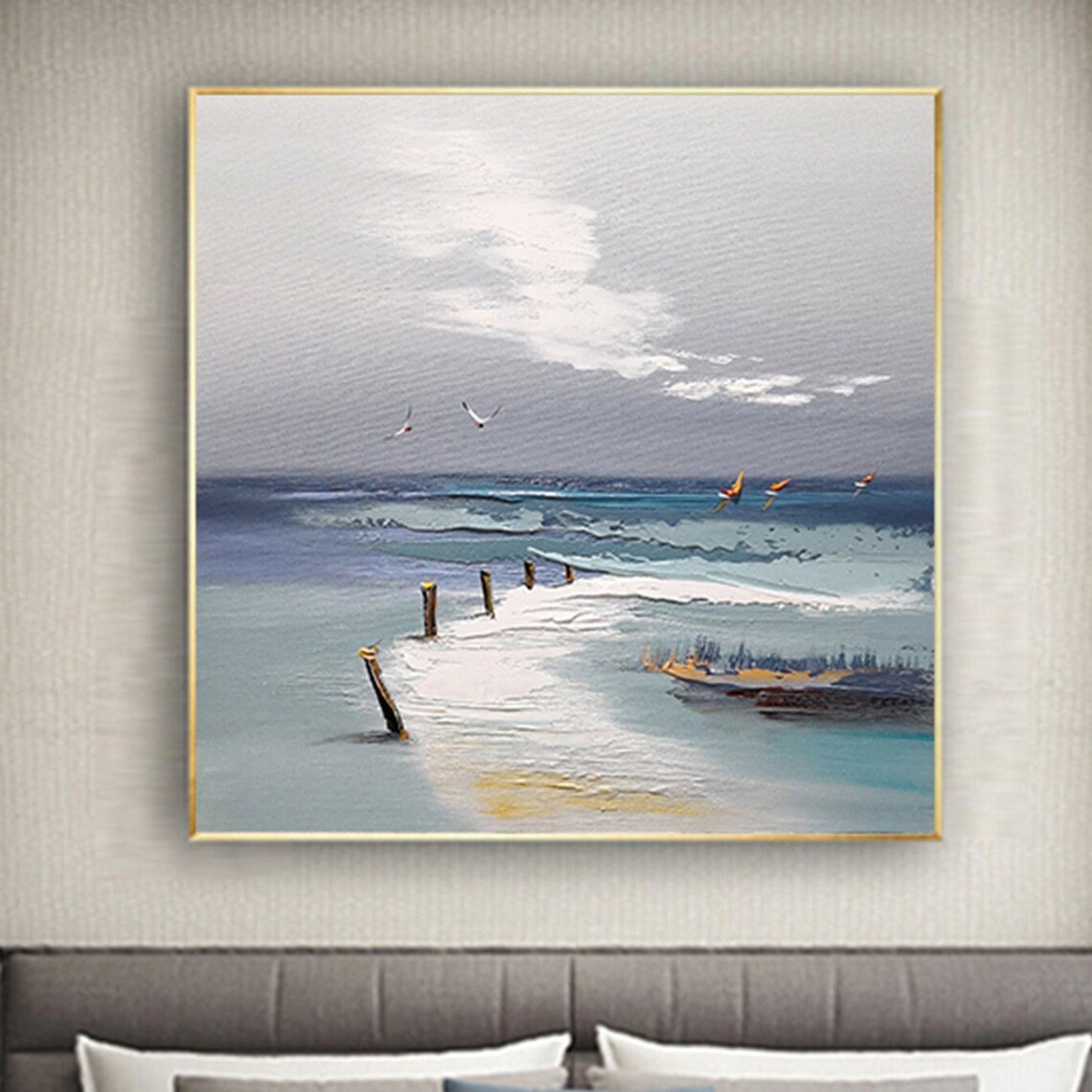 Abstract Blue Gray Acrylic Seascape Wall Art Print