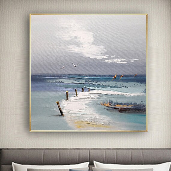 Abstract Blue Gray Acrylic Seascape Wall Art Print