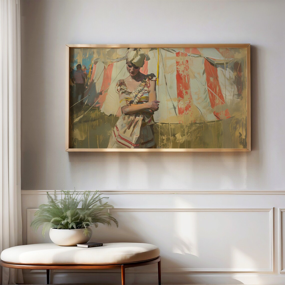 Vintage Circus Performer Woman Striped Tent Impressionist Painting Poster - Image 2