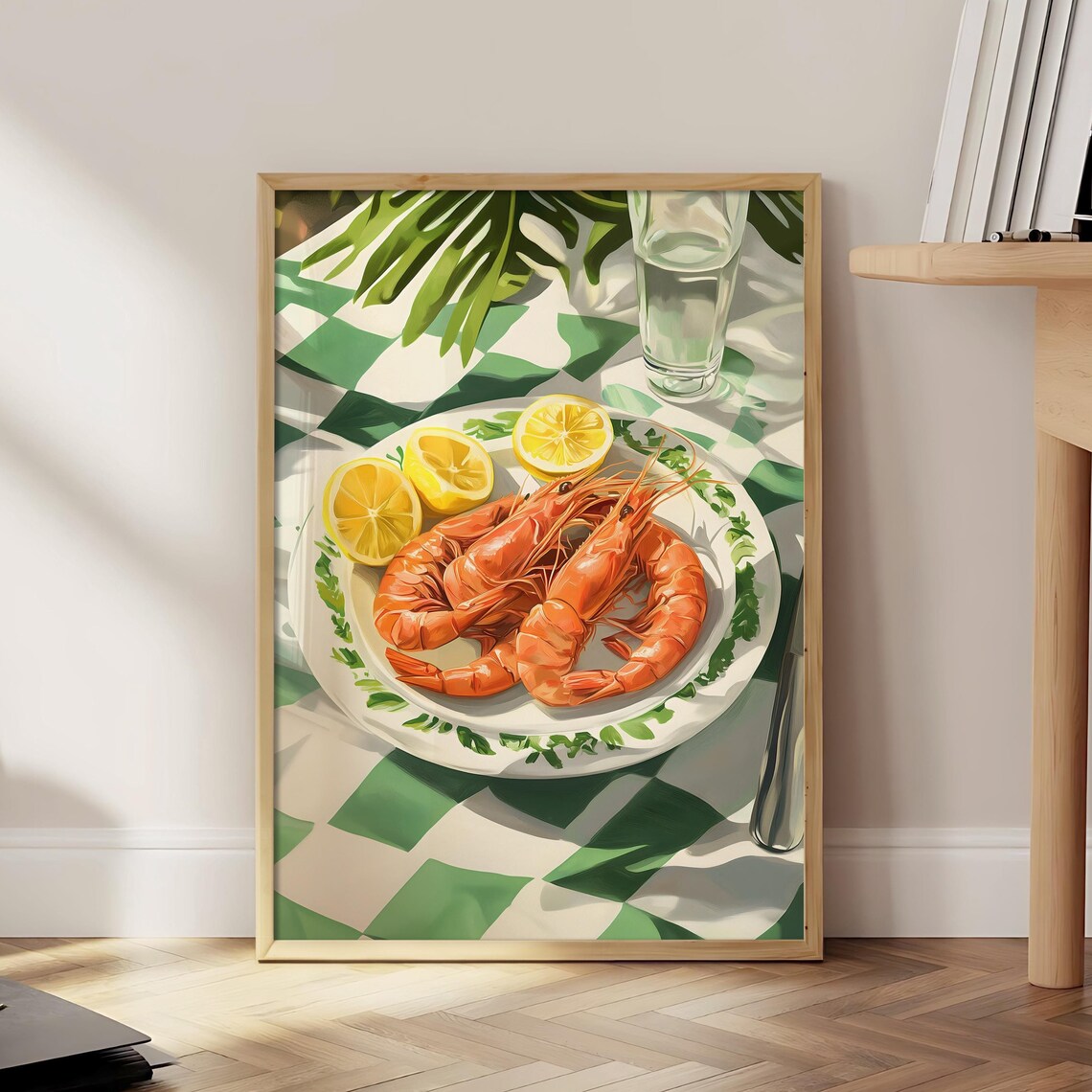 Shrimp Plate With Lemons Vintage Seafood Kitchen Wall Poster