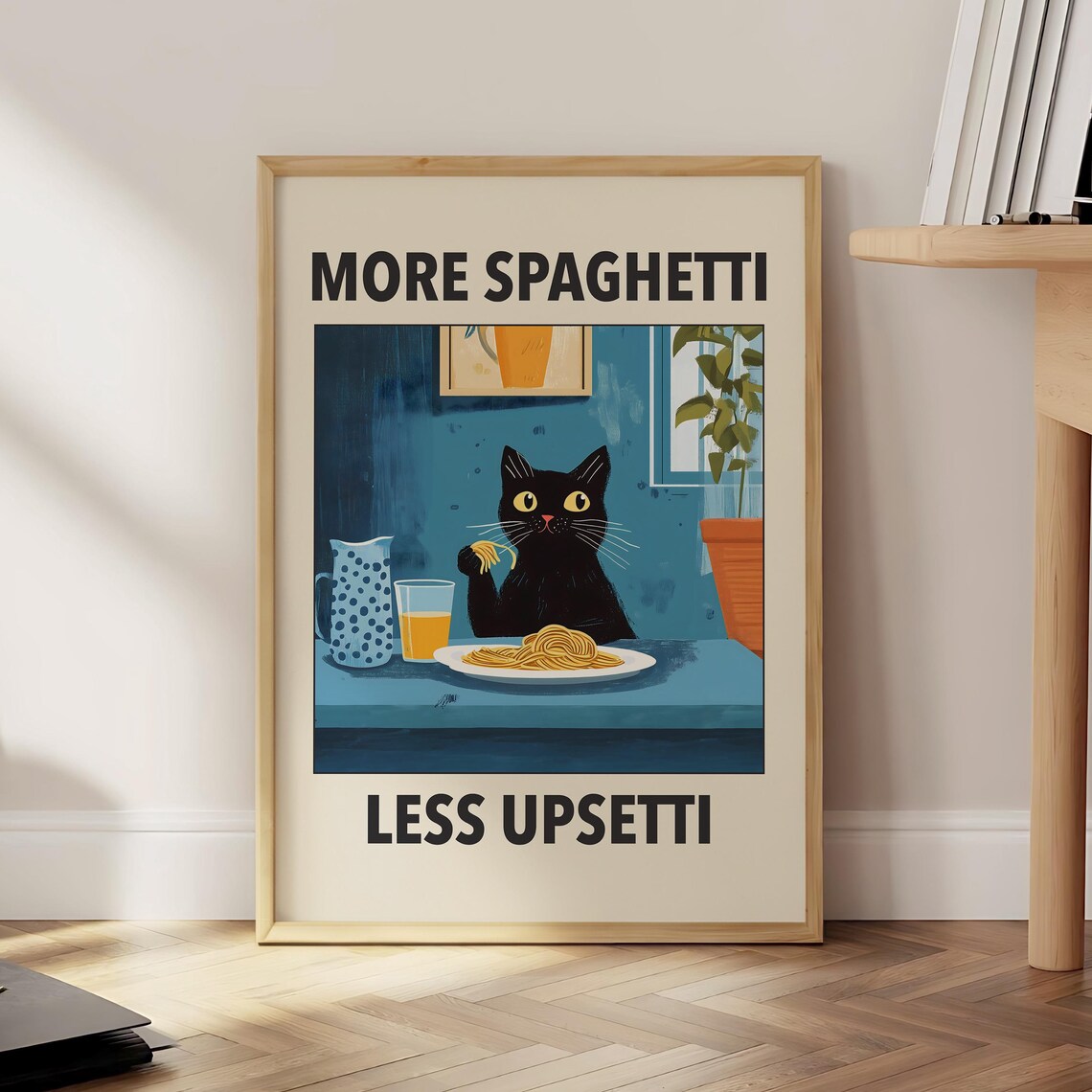 More Spaghetti Less Upsetti Cat Retro Diner Poster
