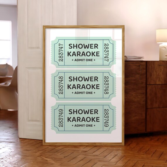 Shower Karaoke Admit One Mint Green Ticket Funny Bathroom Art Poster