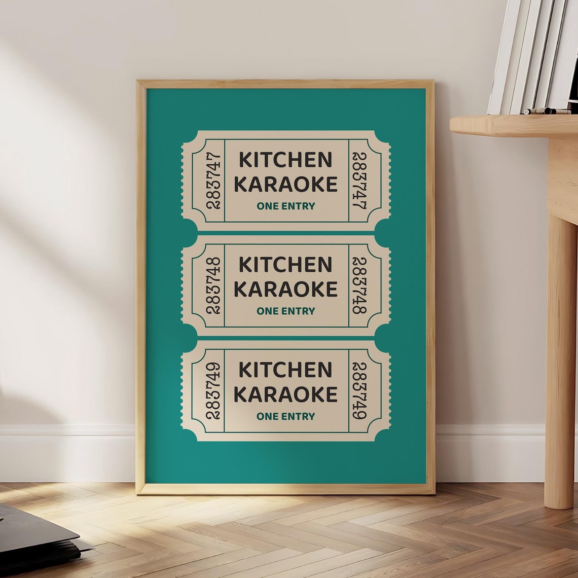 Kitchen Karaoke Ticket One Entry Retro Teal Vintage Party Poster