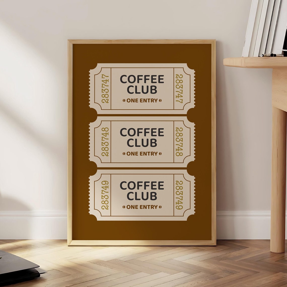 Coffee Club One Entry Warm Brown Ticket Trendy Kitchen Decor Poster