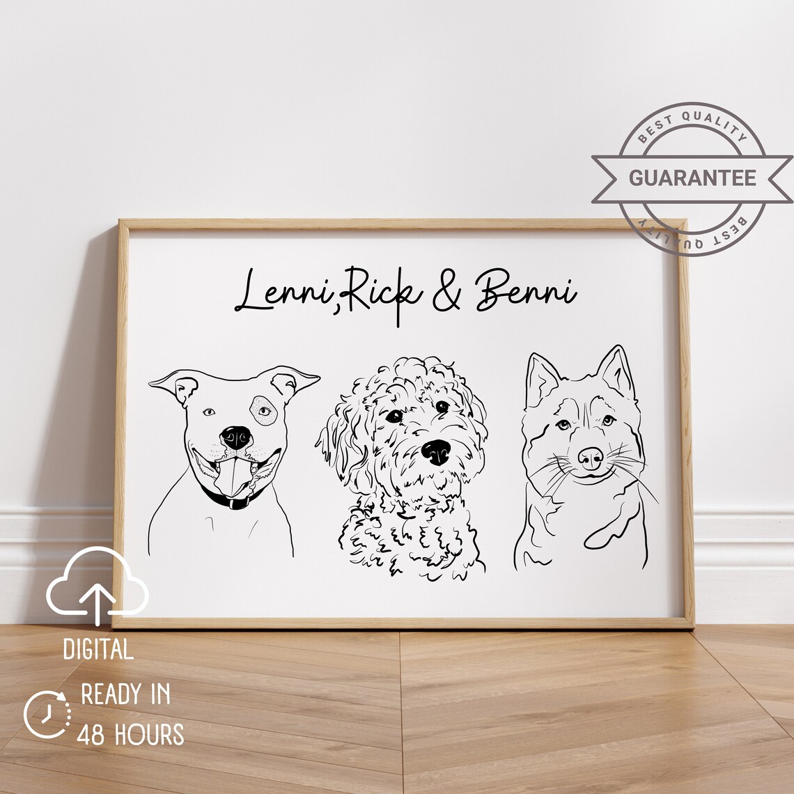 Multiple Pet Portrait, Simple Line Drawing