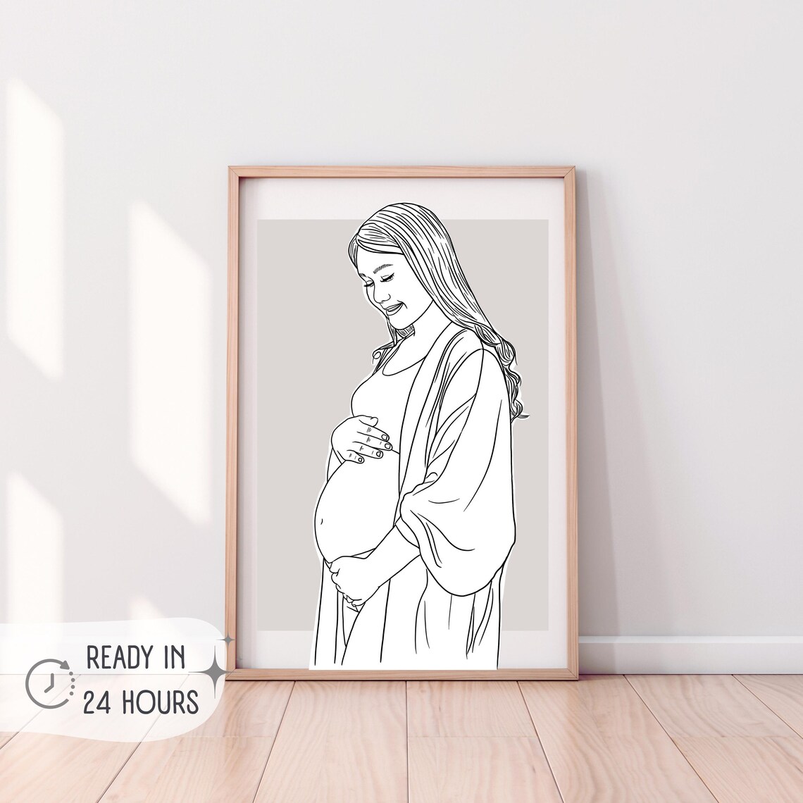 One Line Pregnancy Drawing, Custom Couple Portrait