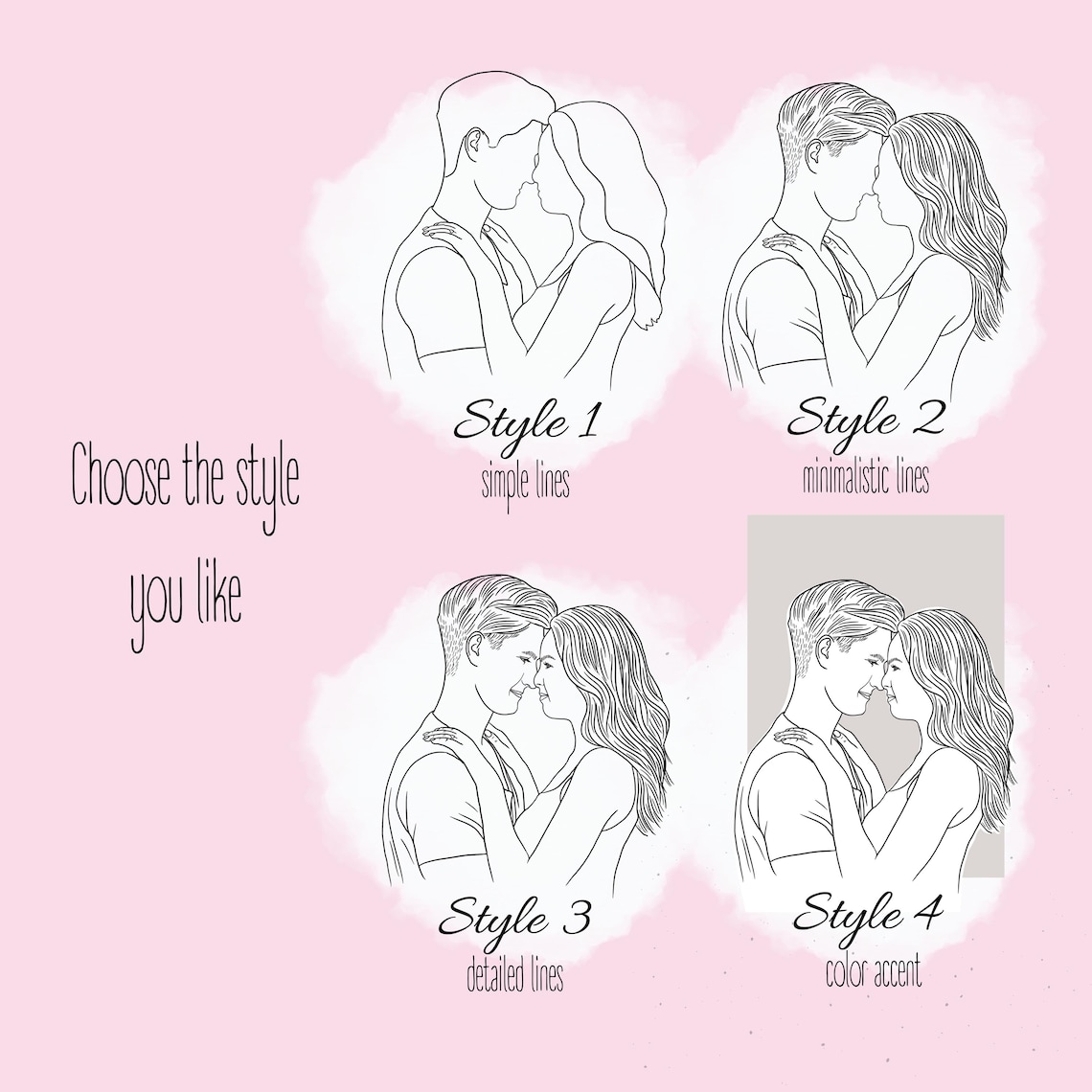 Custom Couple Portrait Line Art, Wedding Anniversary Gift - Image 2