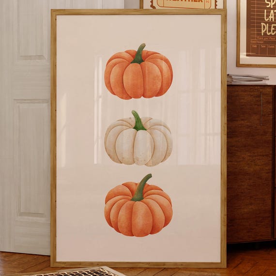 Stacked Watercolor Pumpkins Wall Art Cozy Minimalist For Autumn Halloween Decor