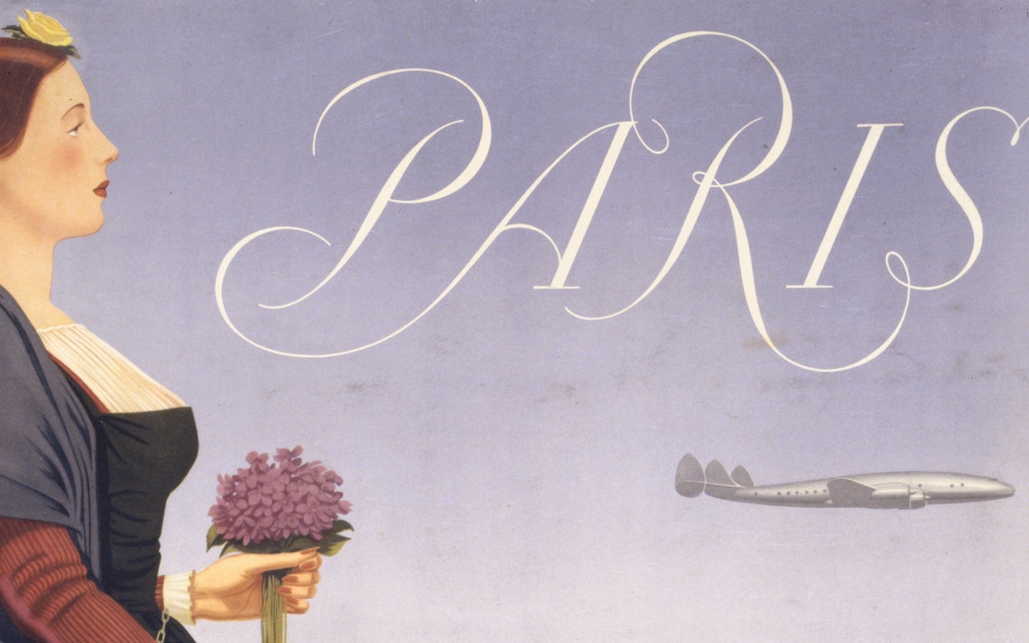 Paris Travel Poster Vintage Travel Ad French Art Deco Painting Woman With Flowers Antique Home Decor Wall Art - Image 3