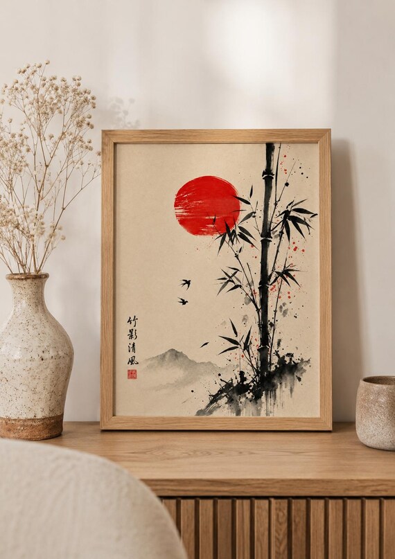 Japanese Bamboo Zen Ink Painting Art Print