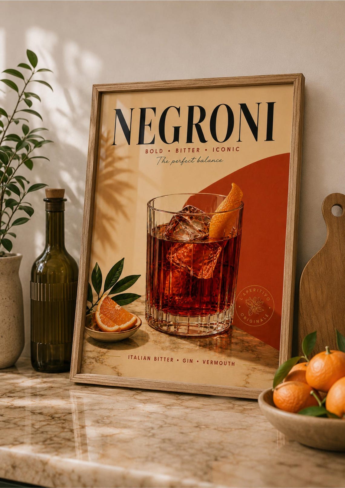 Negroni Wall Art Print Italian Cocktail Poster Vintage Bar Cart Decor Aperitivo Kitchen Lover Gift