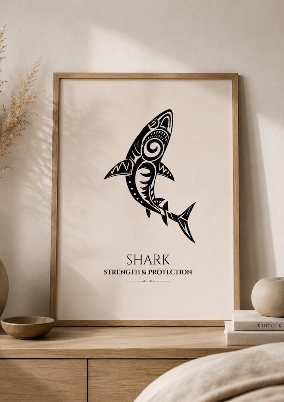 Tribal Shark Strength Protection Ocean Spirit Boho Symbol Poster
